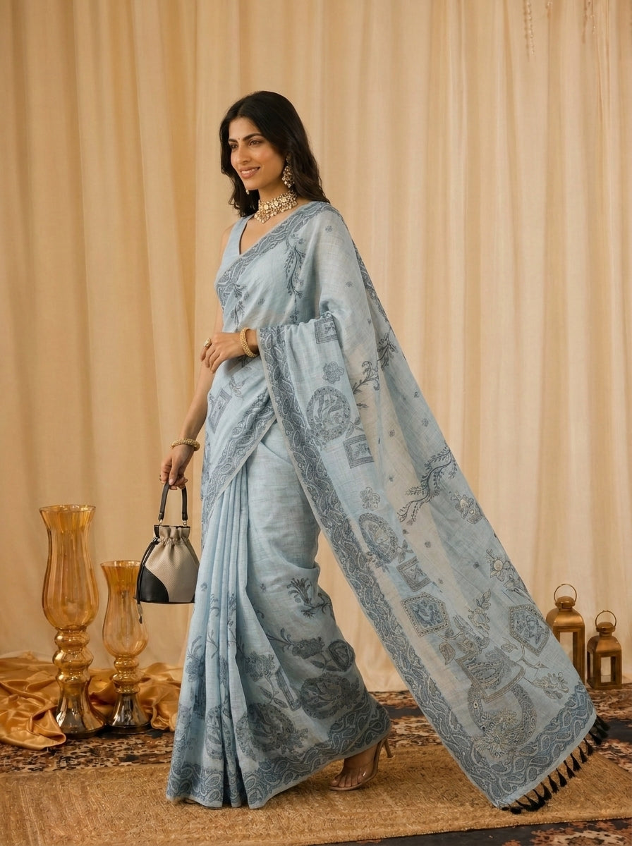 Morning Mist Jamdani Saree