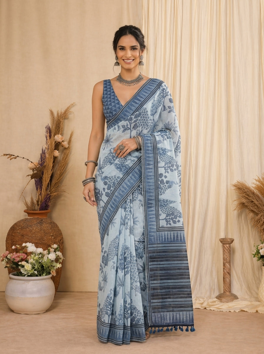 Neel Pushp Saree
