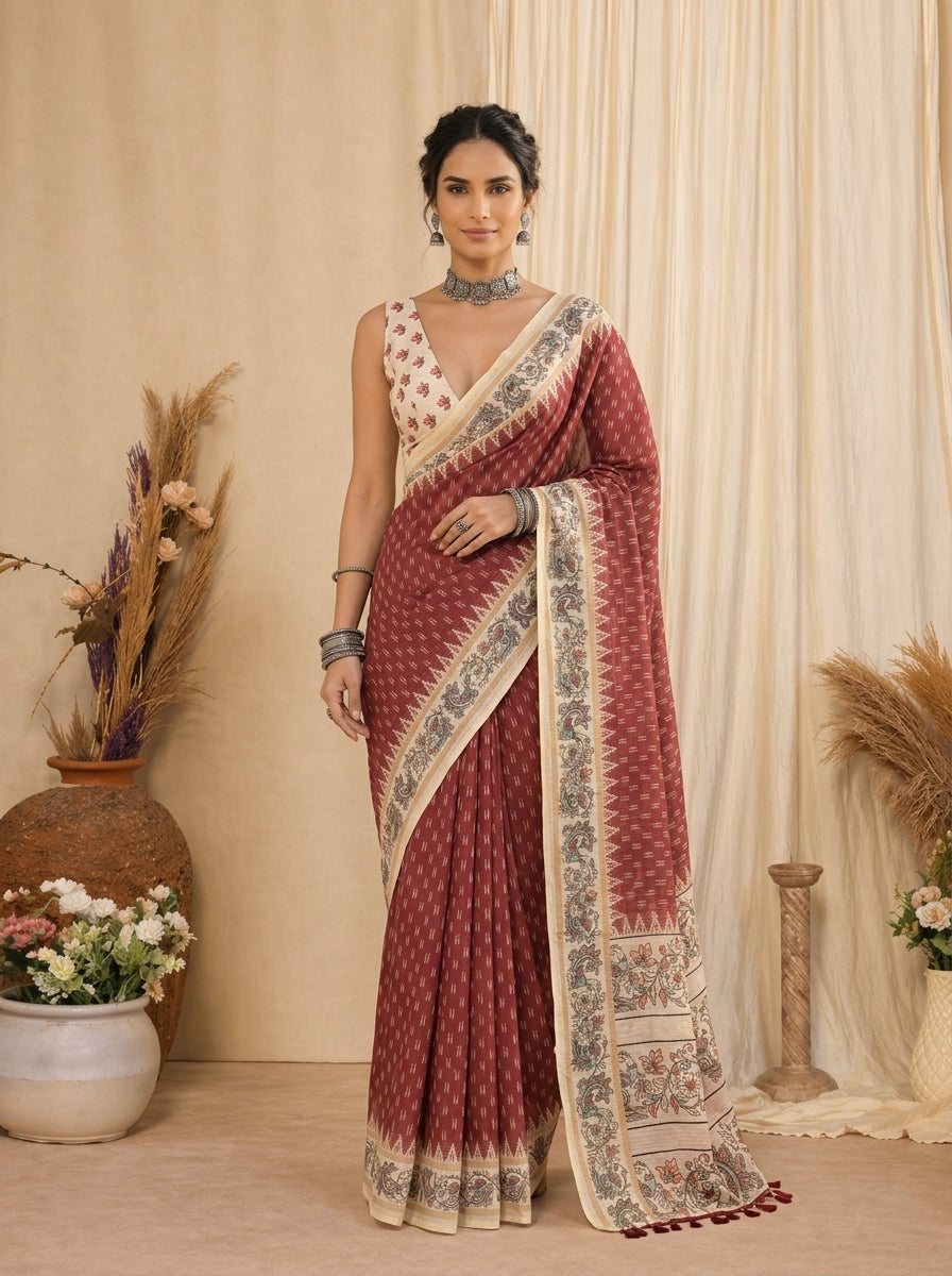 Maroon Paisley Saree