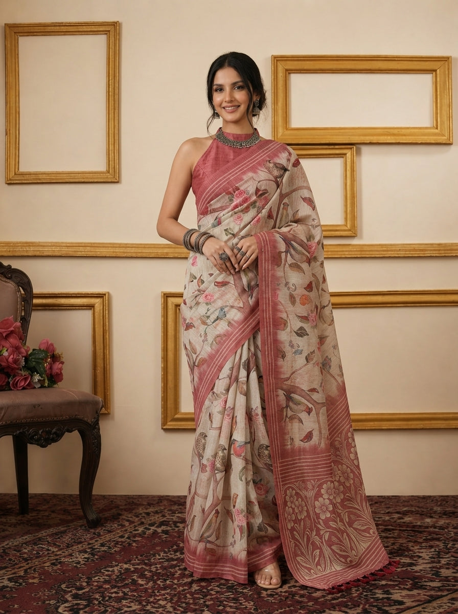 Vihang Gulabi Saree