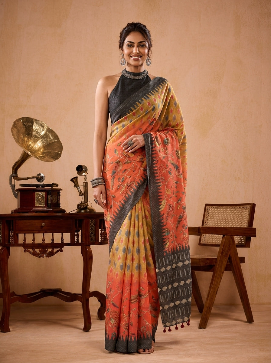Basanti Ikkat Saree