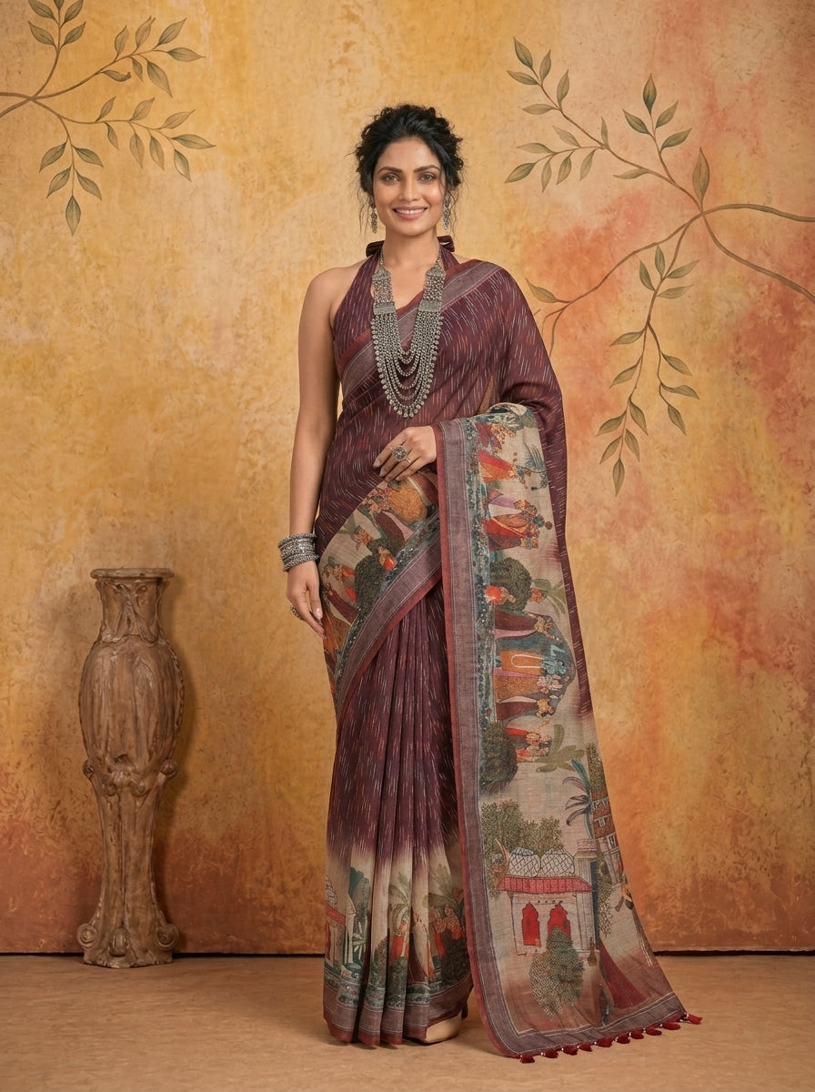 Mehroon Mehfil Saree