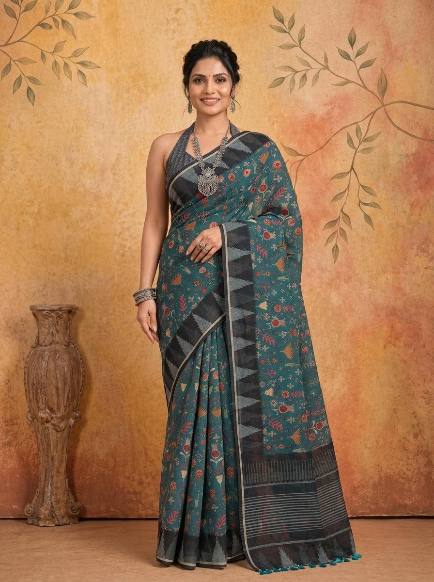 Desi Diva Teal Saree