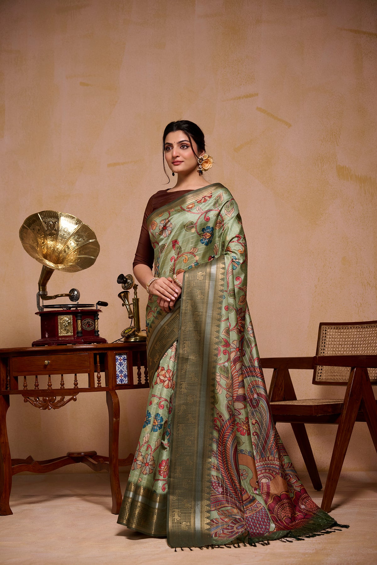 Green Canvas Saree