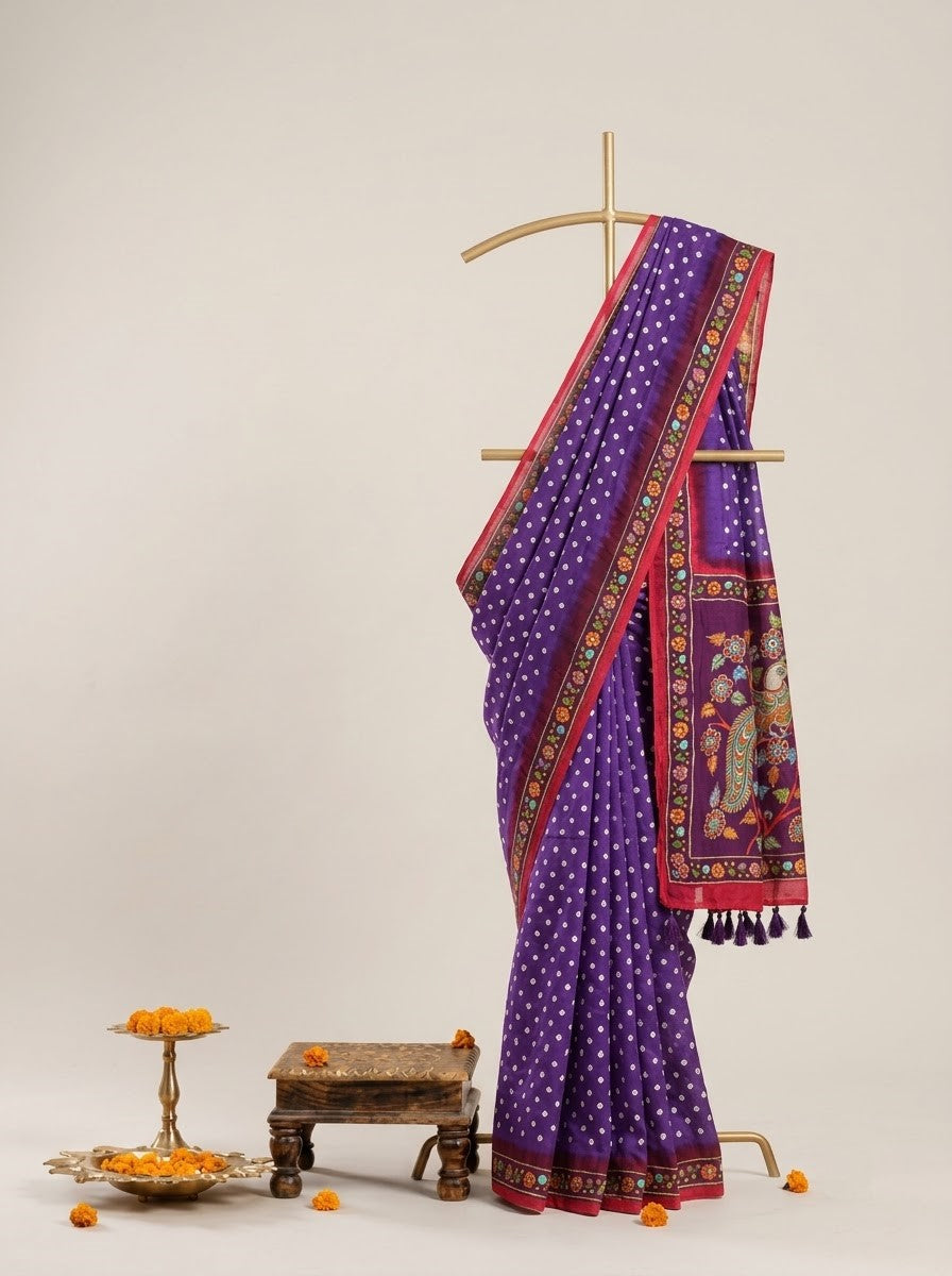 Navika Pure Bandhani Kalamkari Saree
