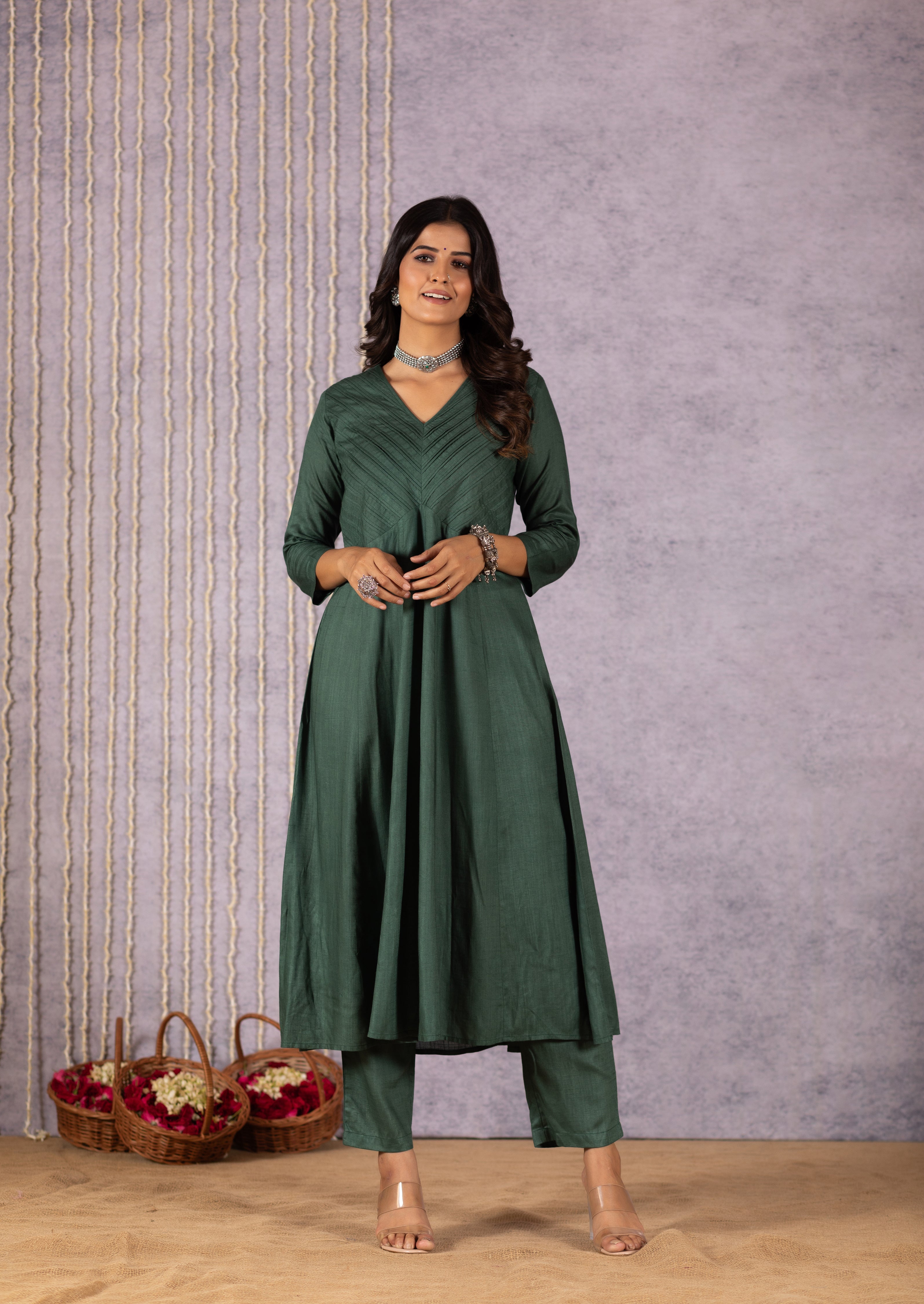 Perkha Kalamkari Reverie in Deep Green Suit Set