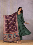 Perkha Kalamkari Reverie in Deep Green Suit Set