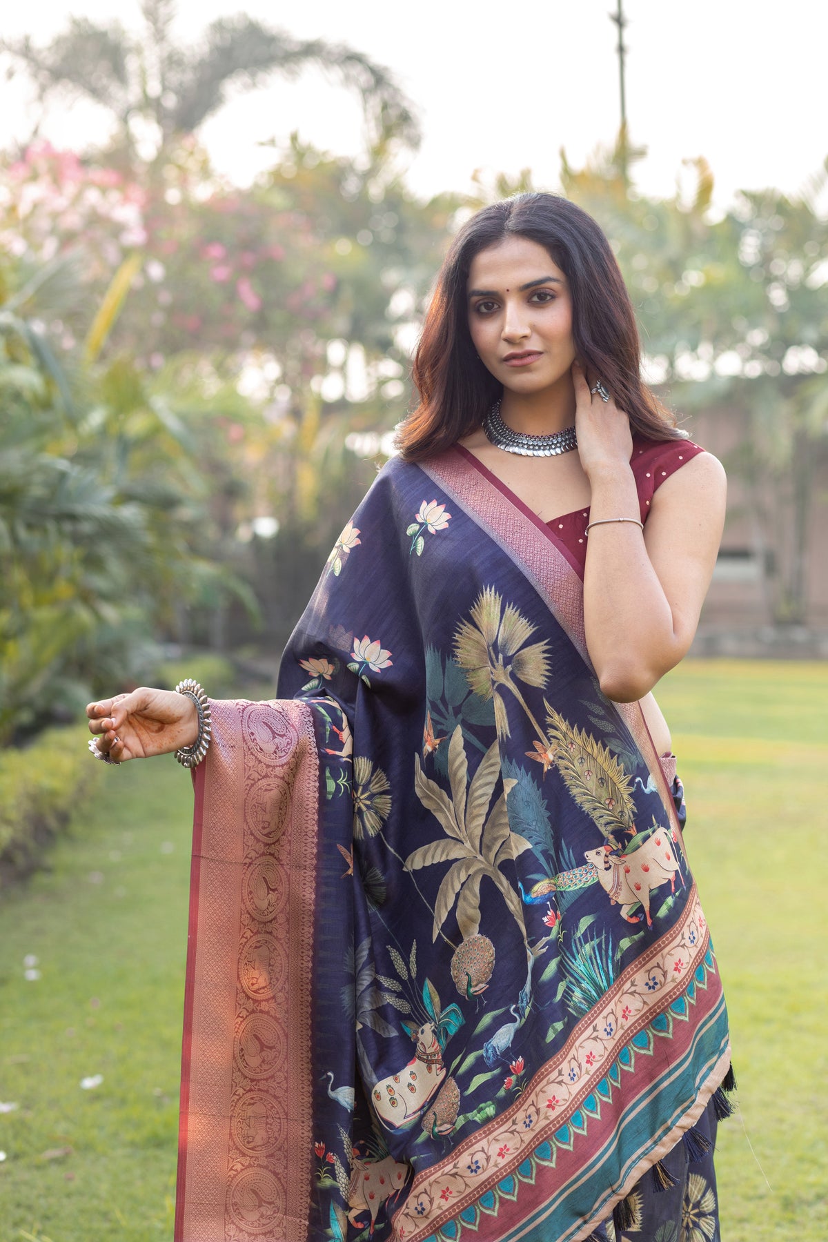 Madhurima Deep Blue Pichwai Saree-Saree-Ekana Label