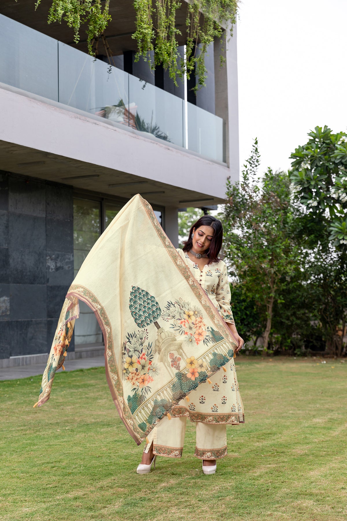 Off-White Floral Bliss Suit Set-Suit Set-Ekana Label