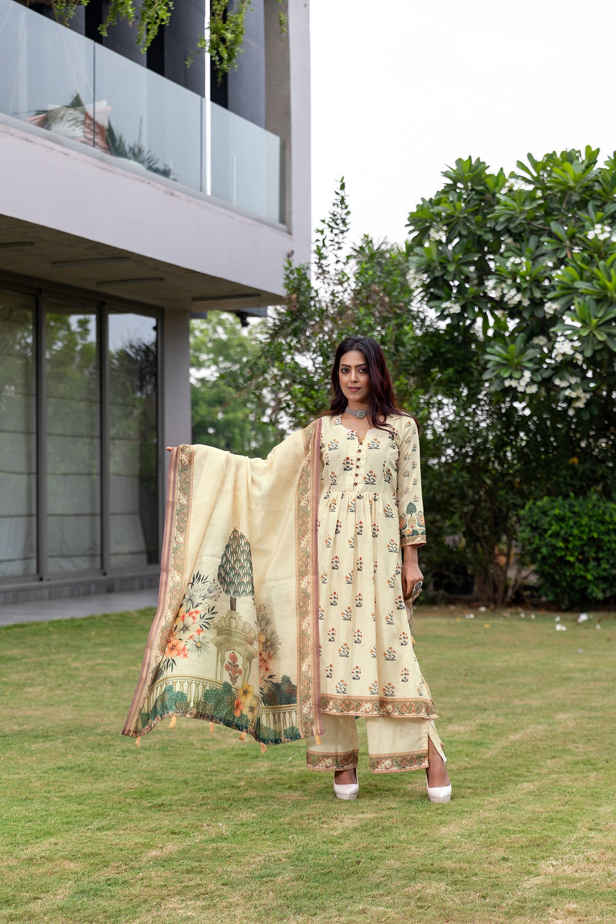 Off-White Floral Bliss Suit Set-Suit Set-Ekana Label