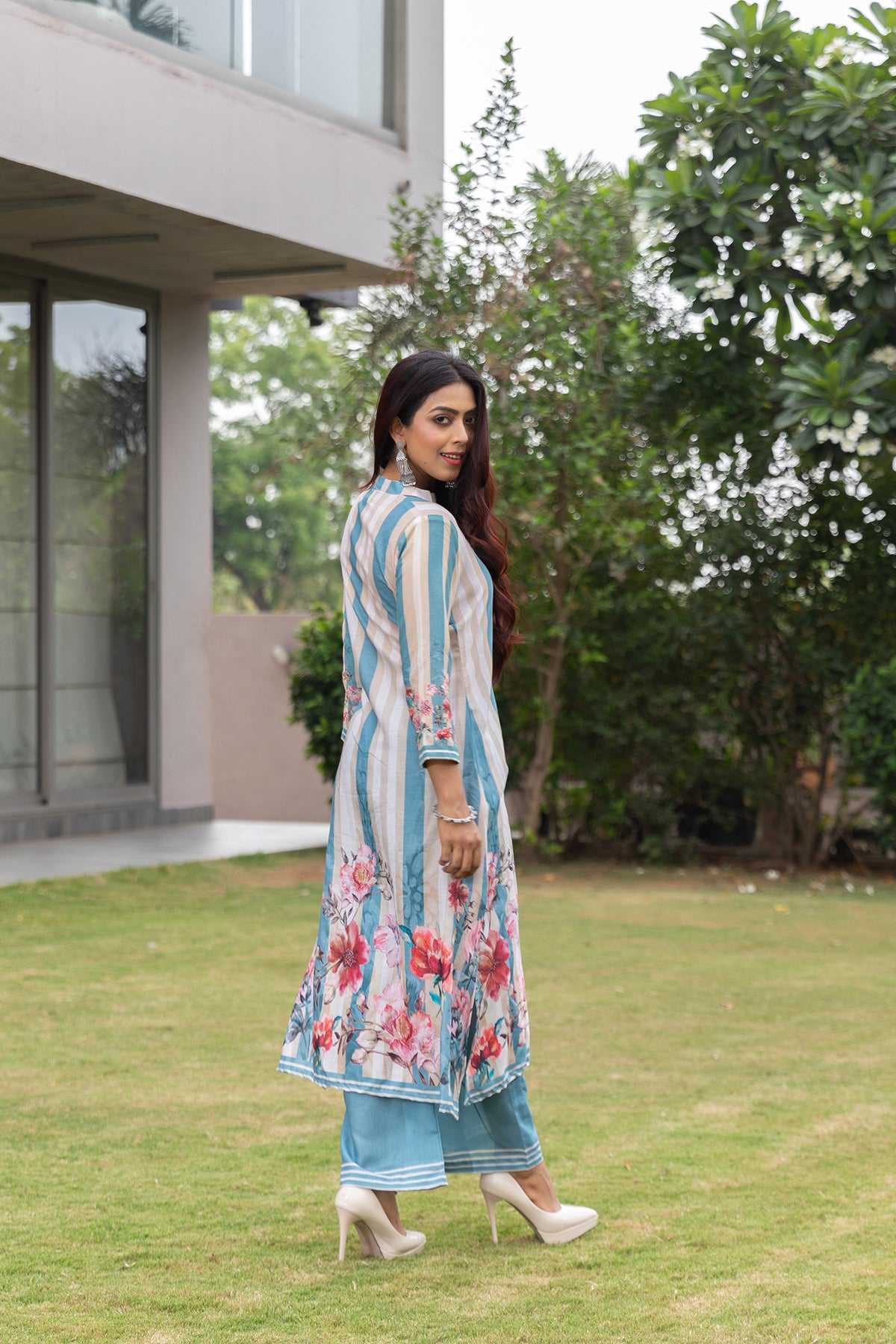Phoolva Stripe Kurta Set-Kurta Set-Ekana Label