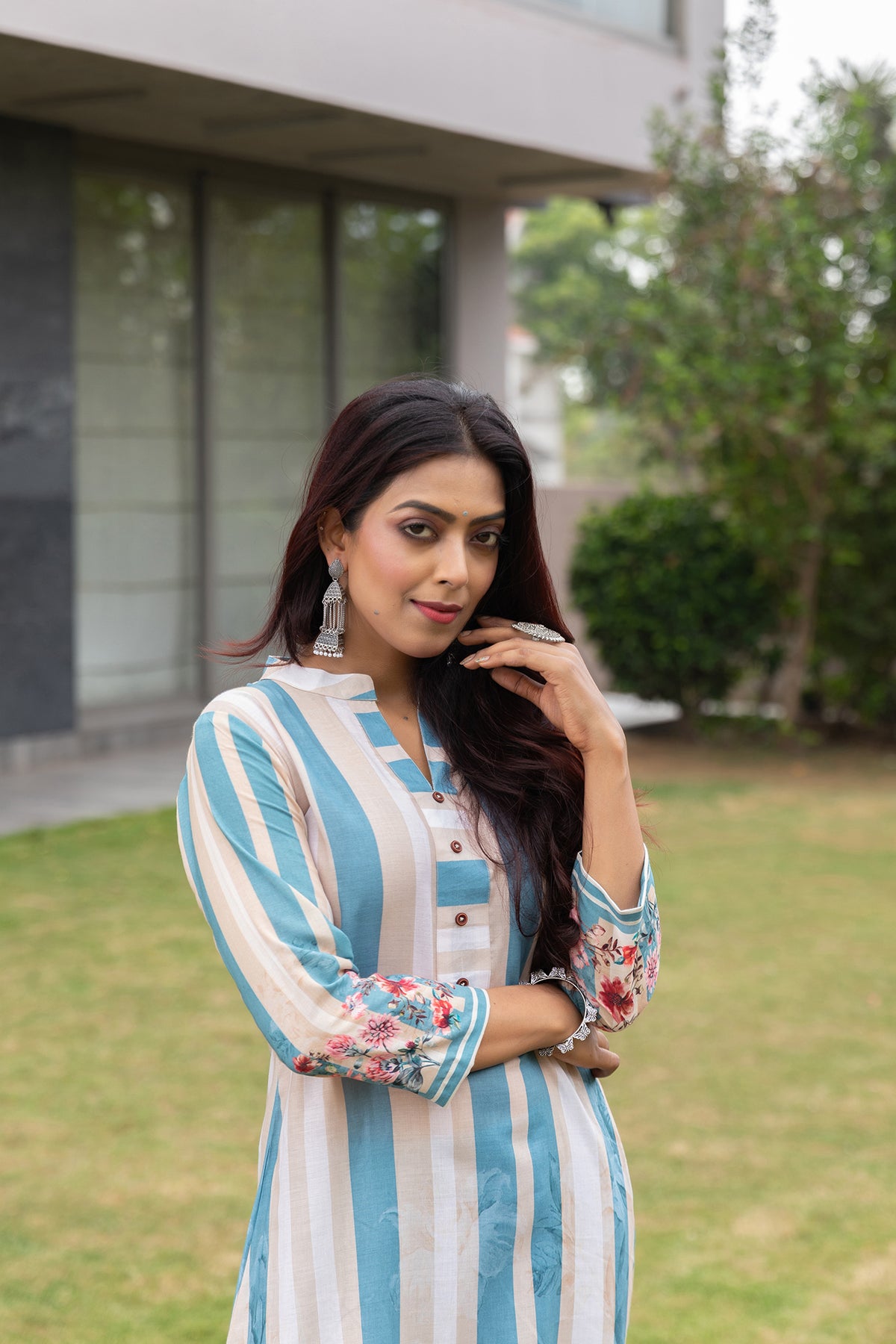 Phoolva Stripe Kurta Set-Kurta Set-Ekana Label