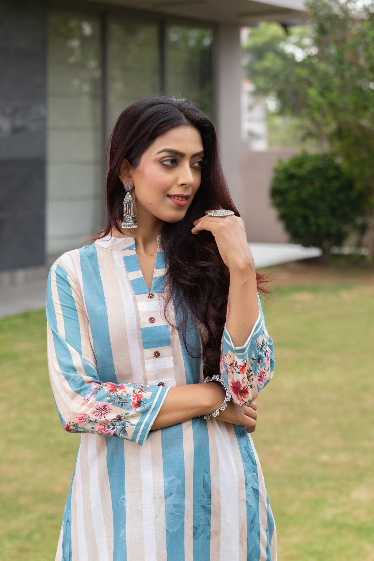 Phoolva Stripe Kurta Set-Kurta Set-Ekana Label