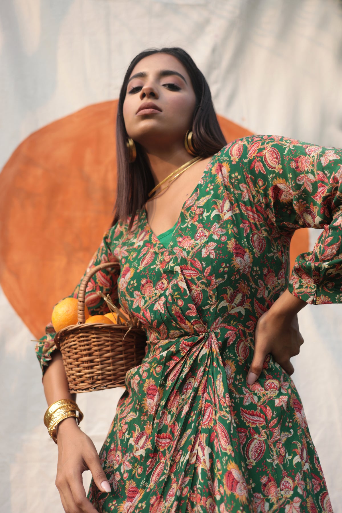 Green Modern Kalamkari Silhouette Dress-Western-Ekana Label