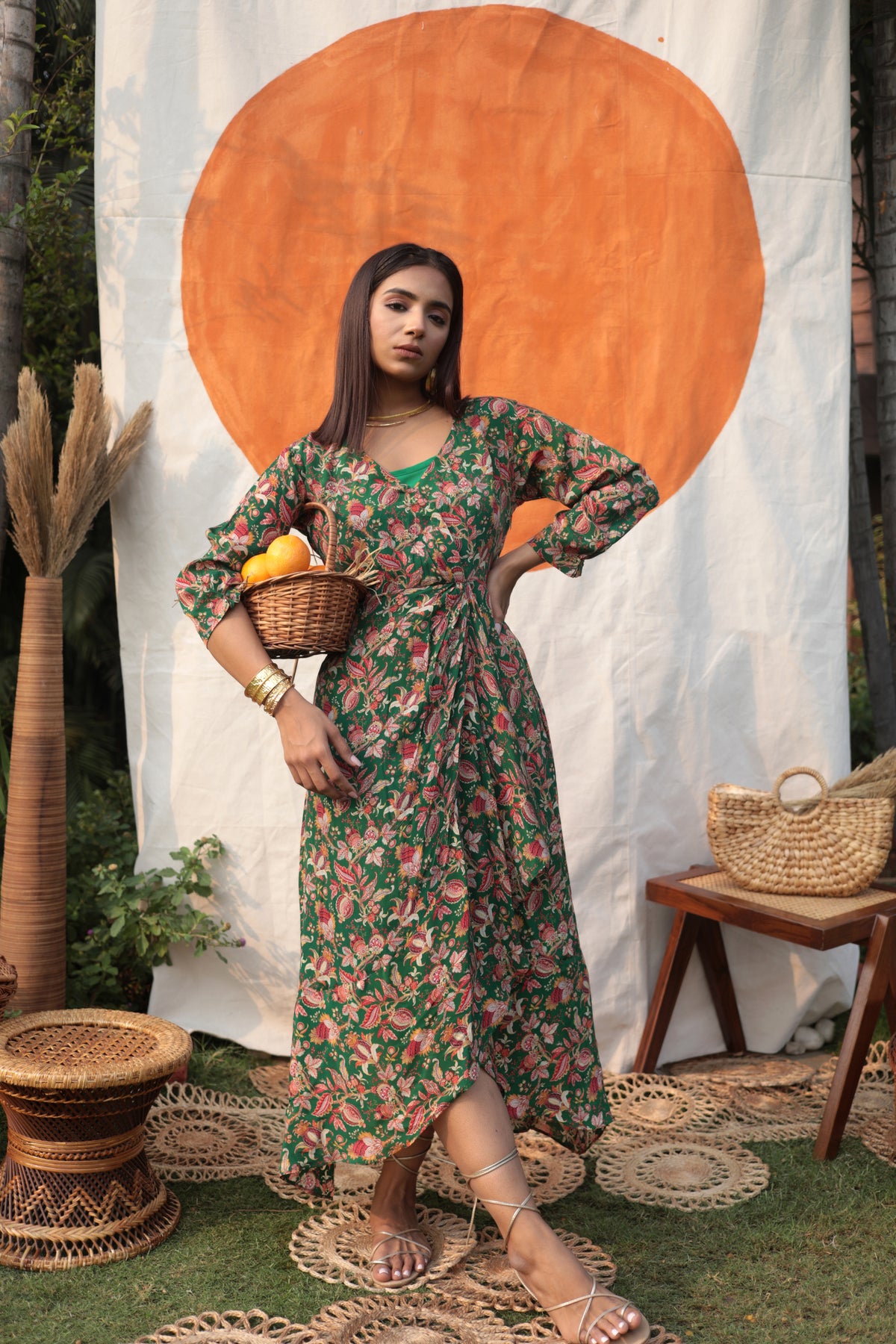 Green Modern Kalamkari Silhouette Dress-Western-Ekana Label