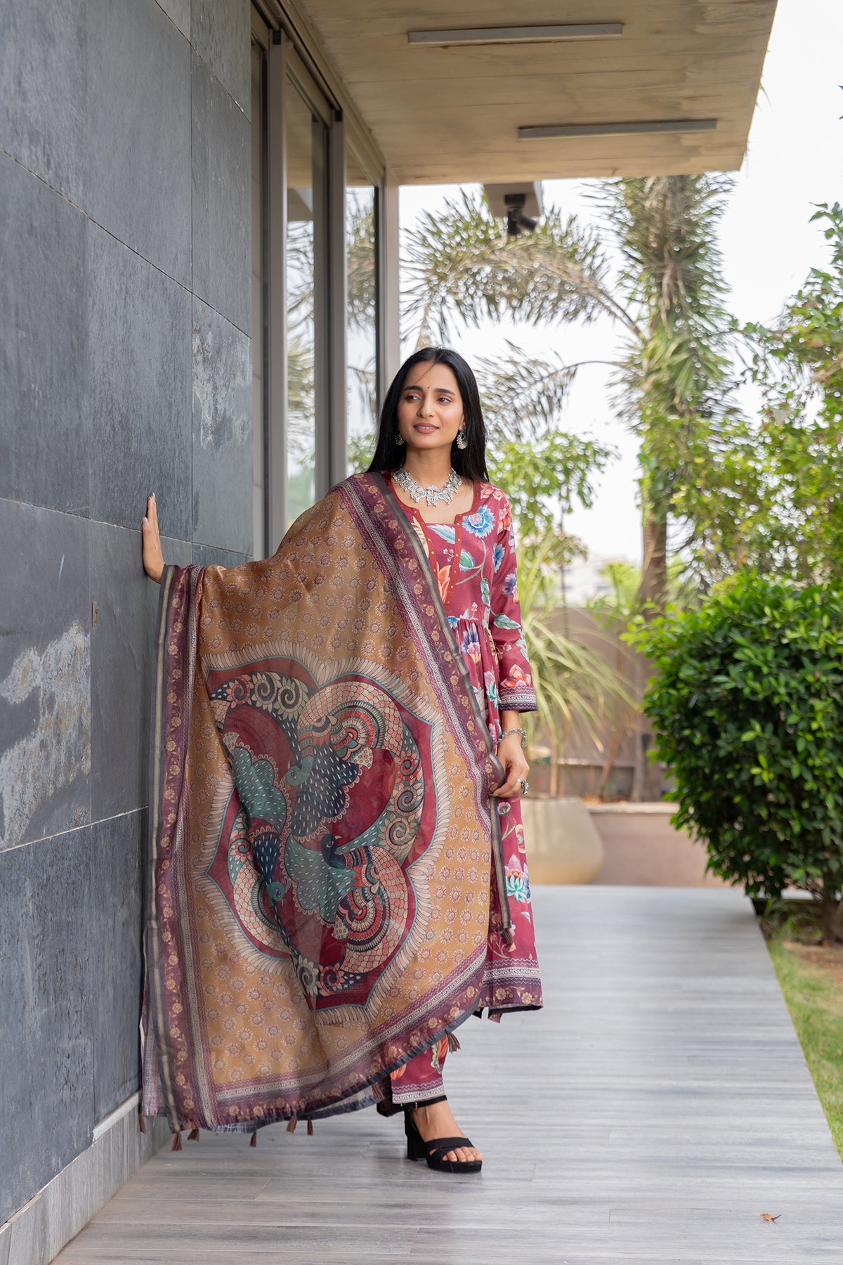 Basanti Kalamkari Dupatta-Dupatta-Ekana Label
