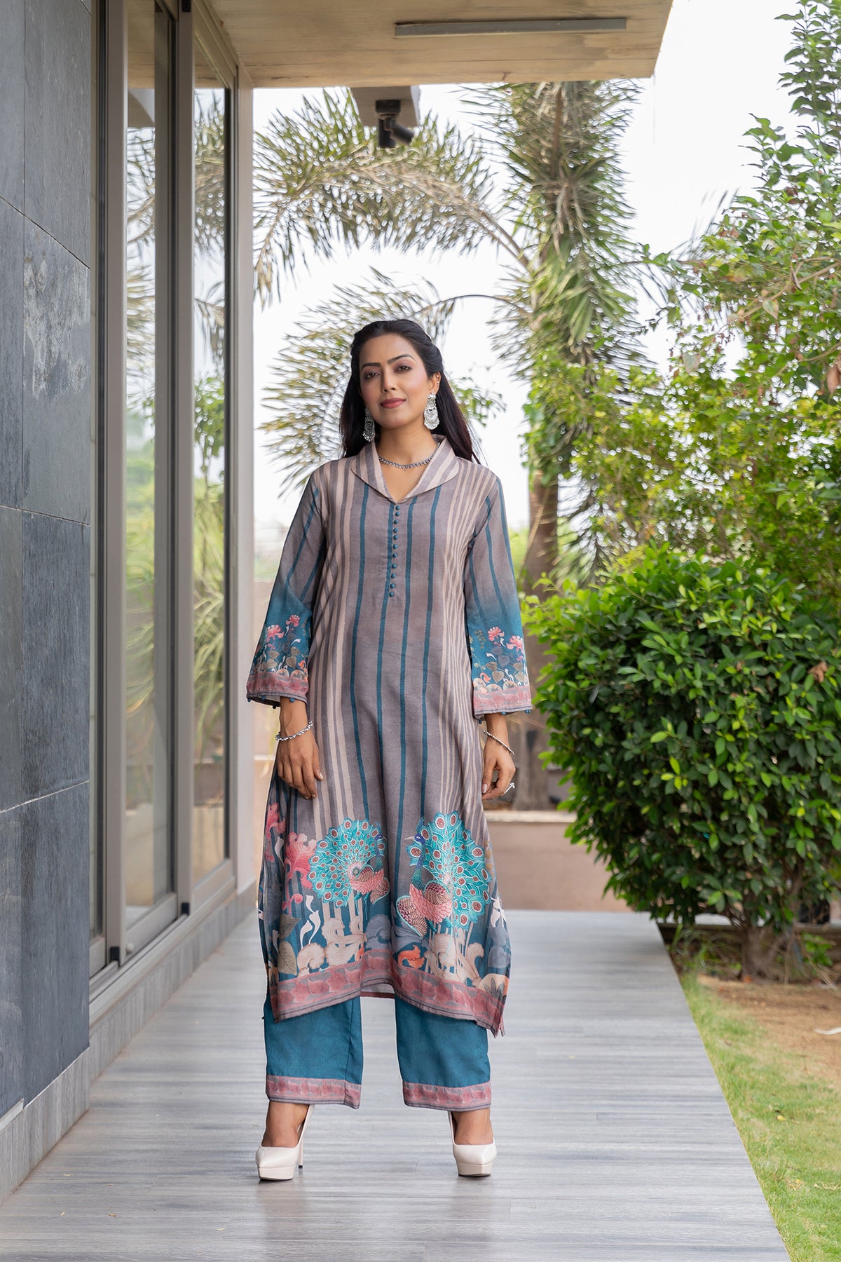 Meera Kalamkari Collar Kurta Set-Kurta Set-Ekana Label