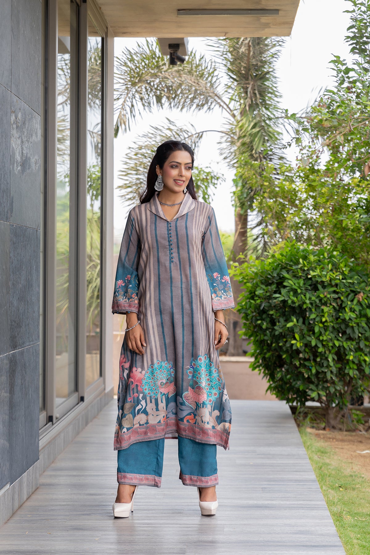 Meera Kalamkari Collar Kurta Set-Kurta Set-Ekana Label