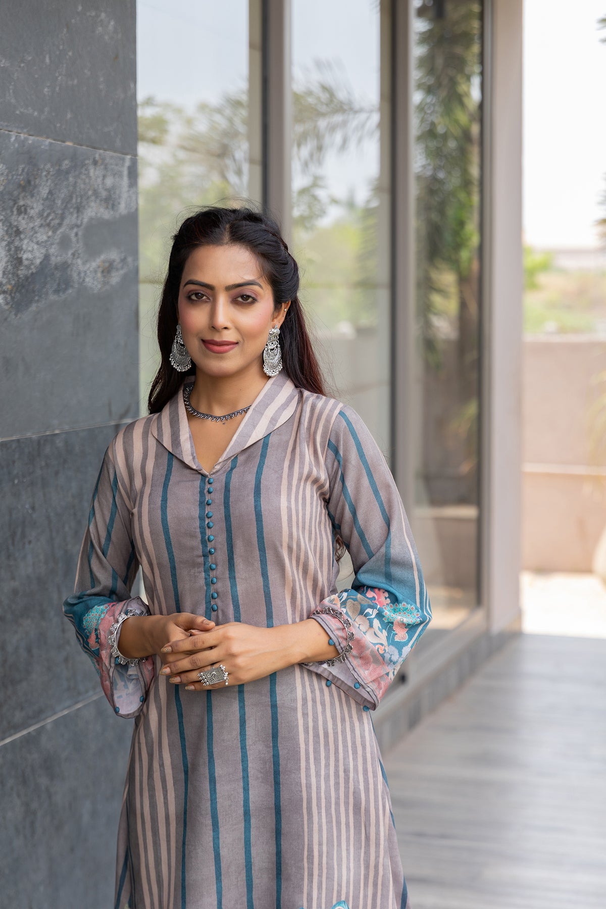 Meera Kalamkari Collar Kurta Set-Kurta Set-Ekana Label