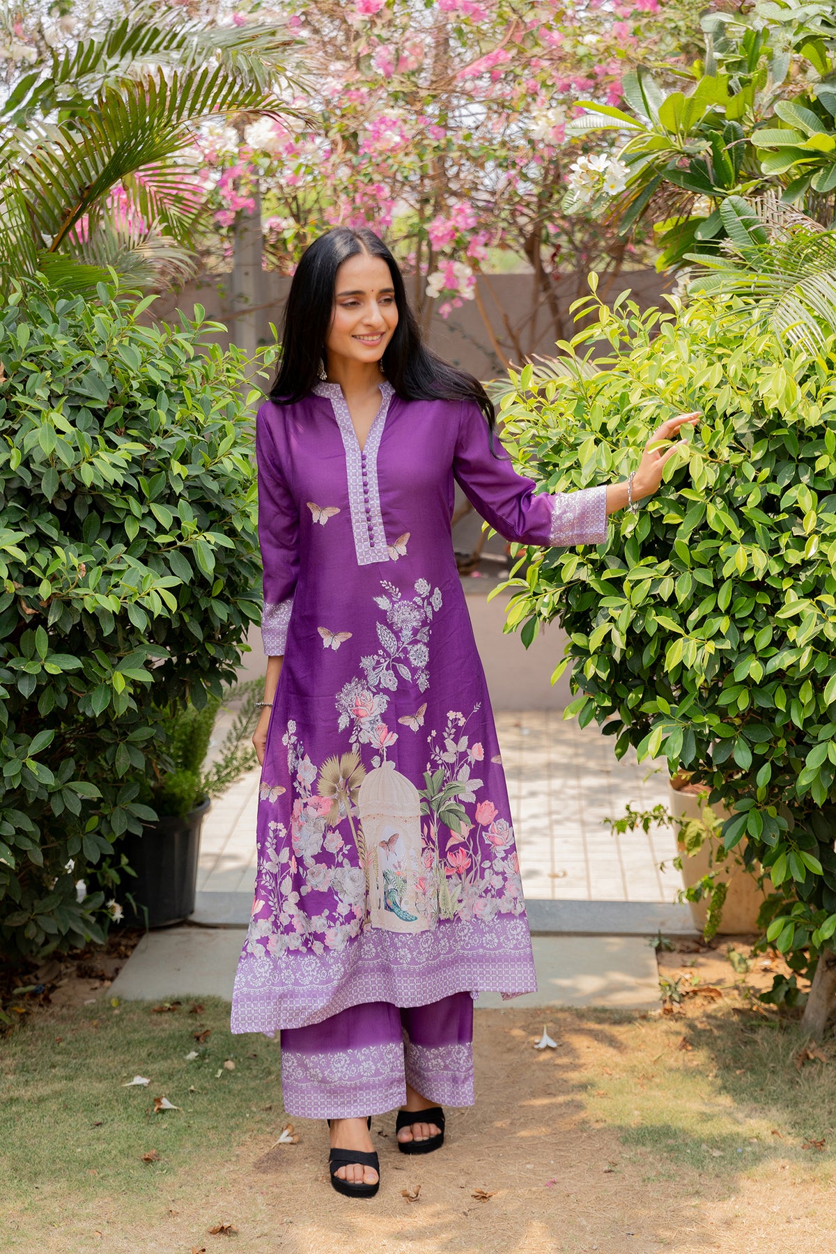Sujata Purple Three Piece Set-Suit Set-Ekana Label