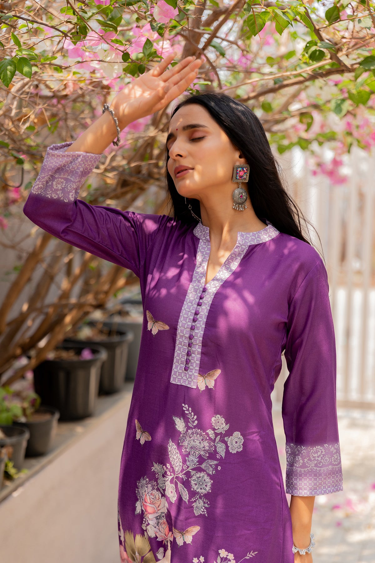 Sujata Purple Three Piece Set-Suit Set-Ekana Label