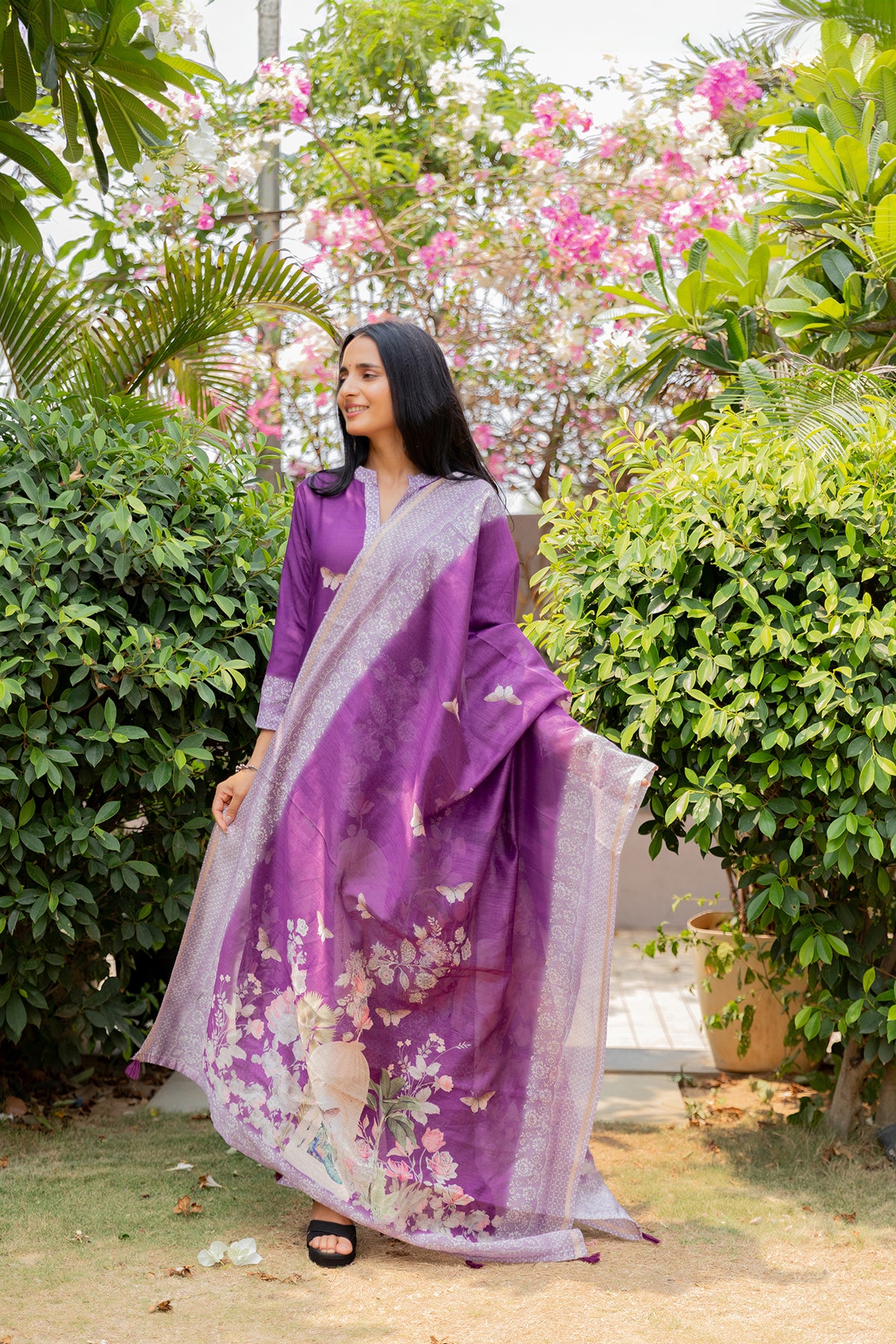 Sujata Purple Three Piece Set-Suit Set-Ekana Label
