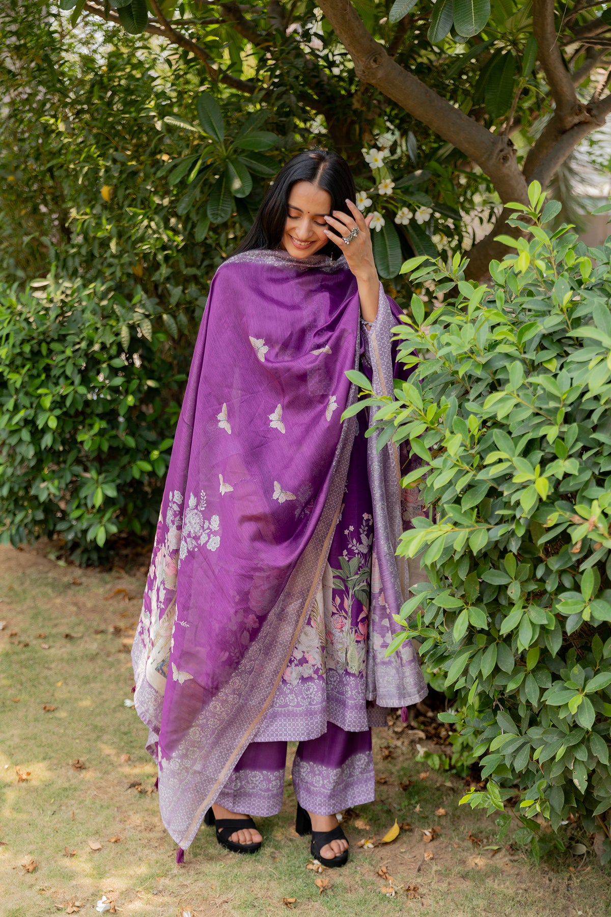 Sujata Purple Three Piece Set-Suit Set-Ekana Label