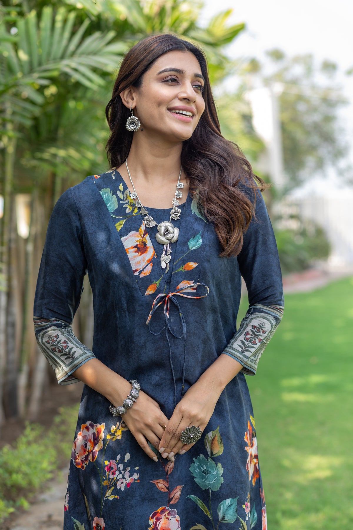 Royal Blue Floral Knot Co-ord Set-Western-Ekana Label