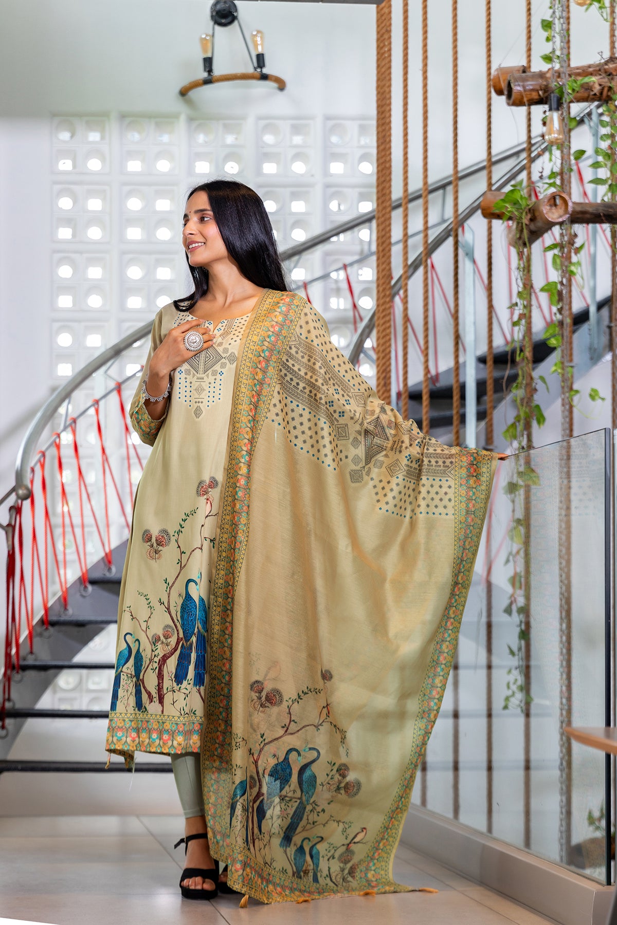Nayab Mayur Kurta With Dupatta-Kurta with dupatta-Ekana Label