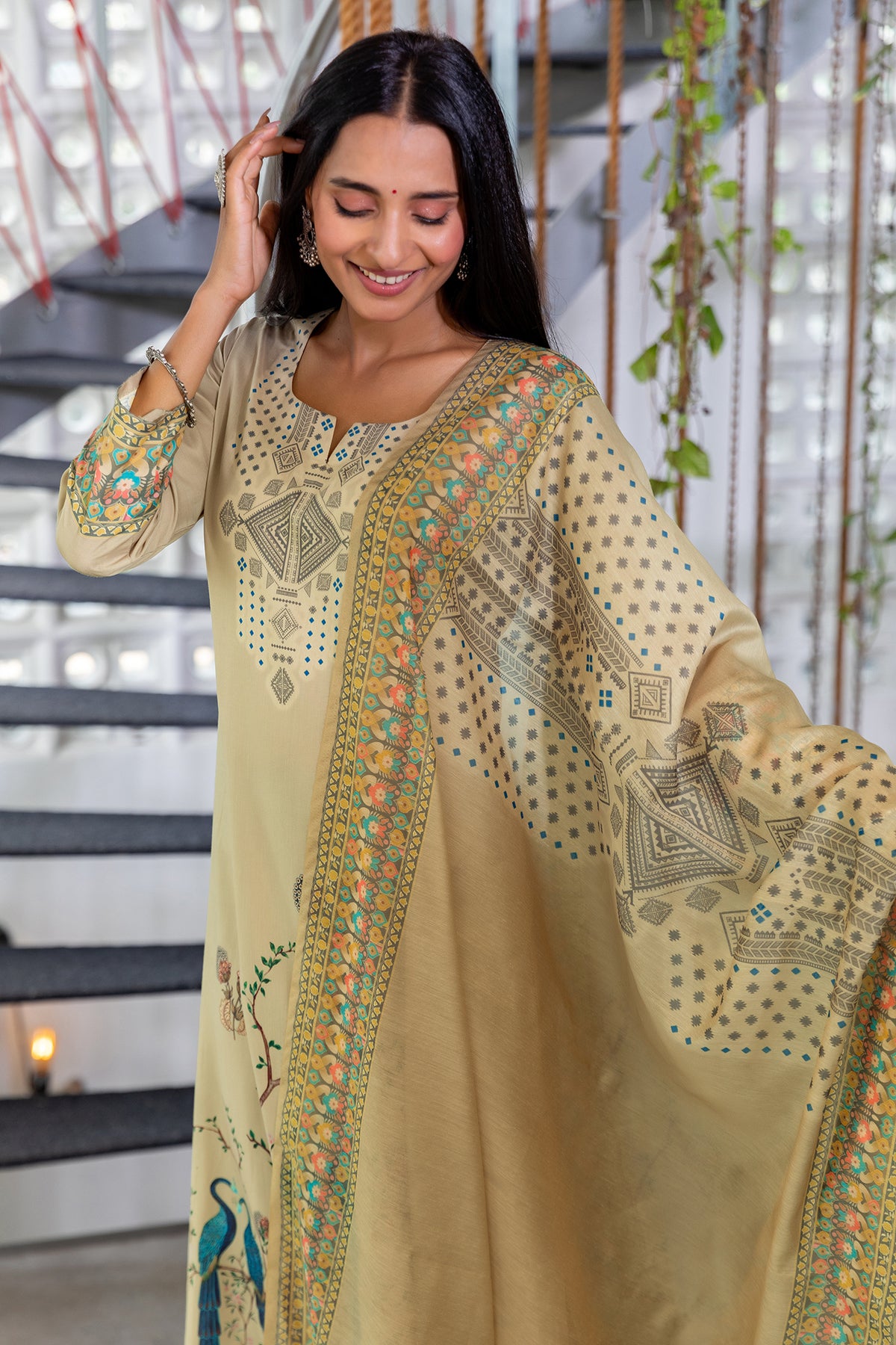 Nayab Mayur Kurta With Dupatta-Kurta with dupatta-Ekana Label