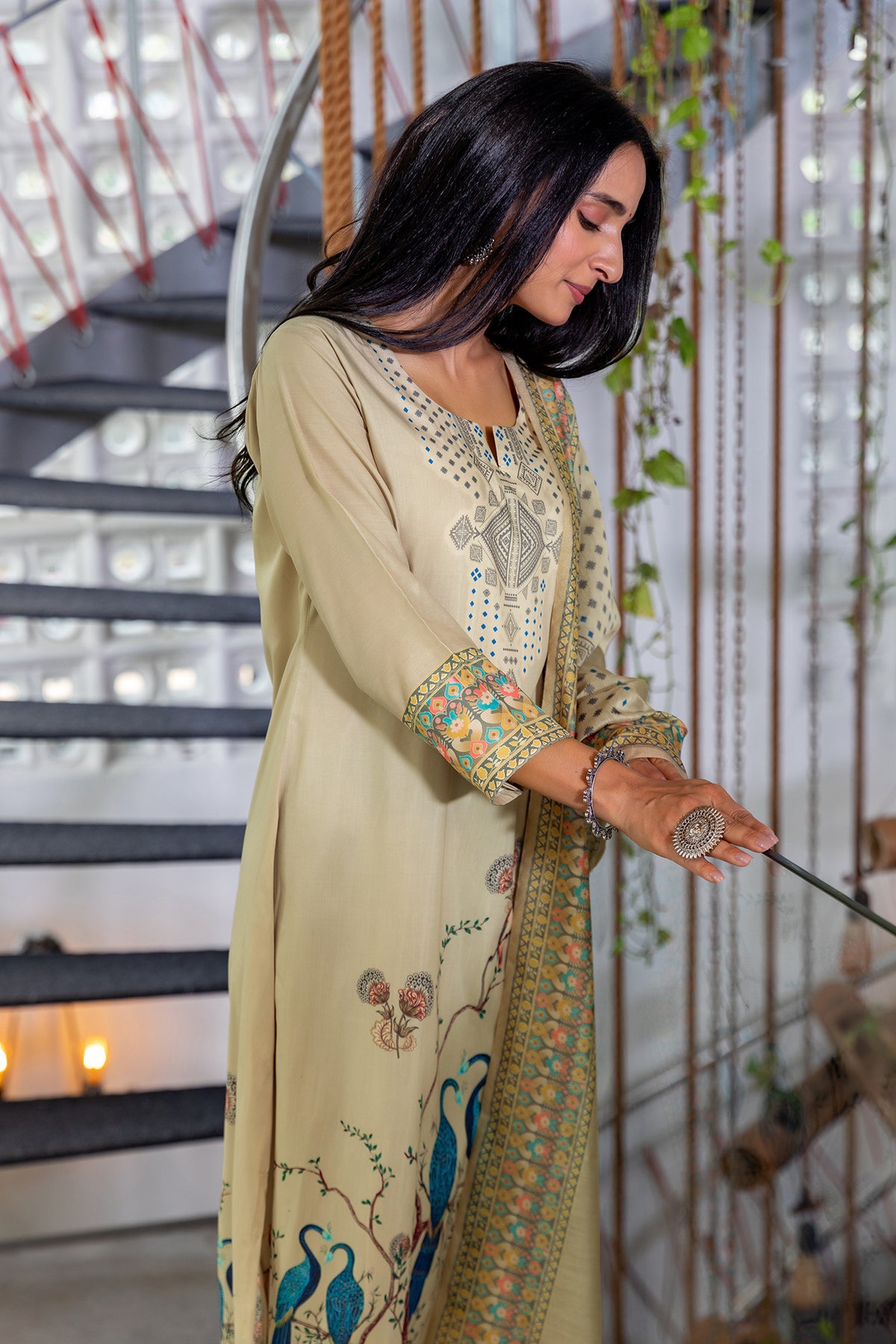 Nayab Mayur Kurta With Dupatta-Kurta with dupatta-Ekana Label