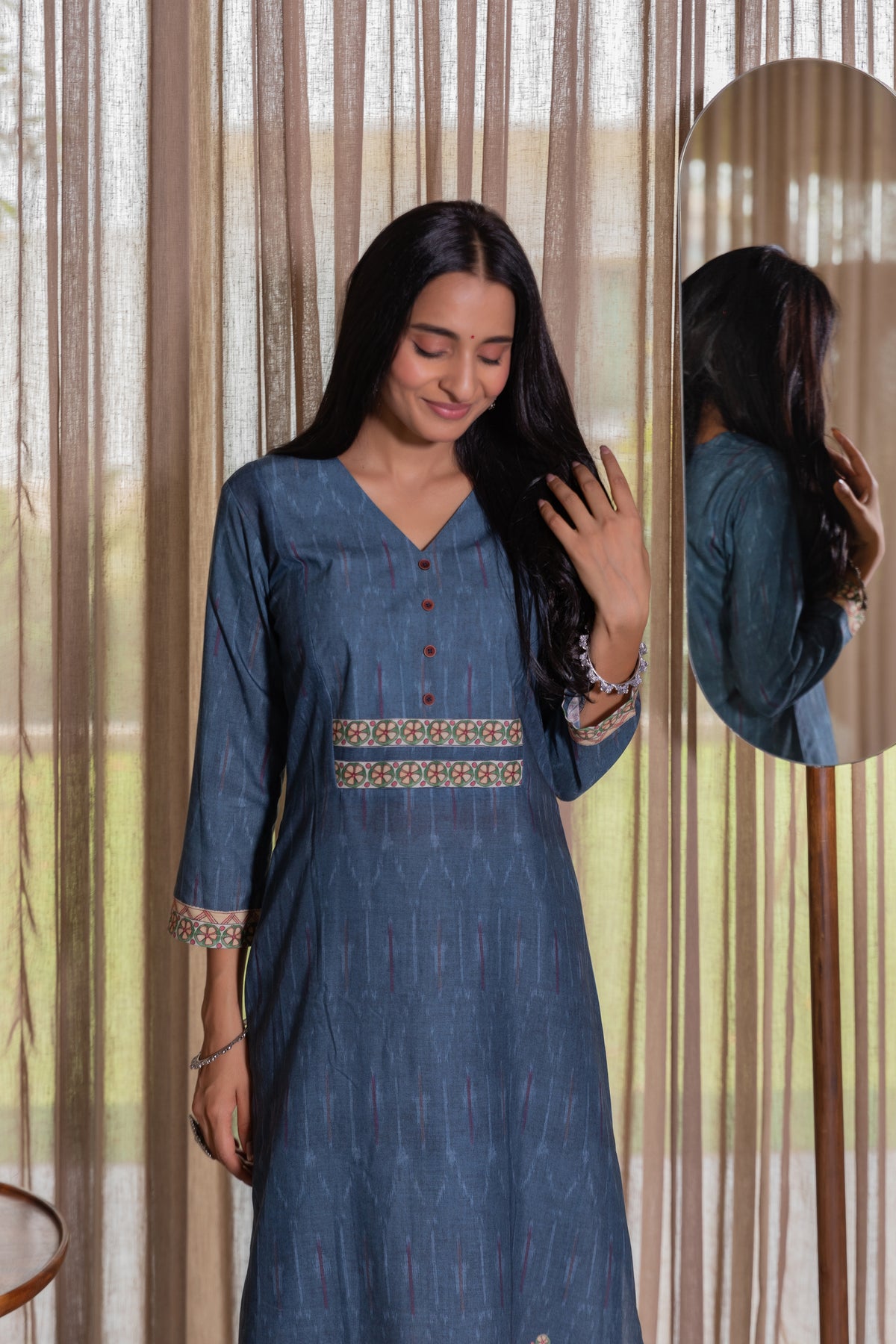 Chamak Ikkat Kurta With Dupatta-Kurta with dupatta-Ekana Label