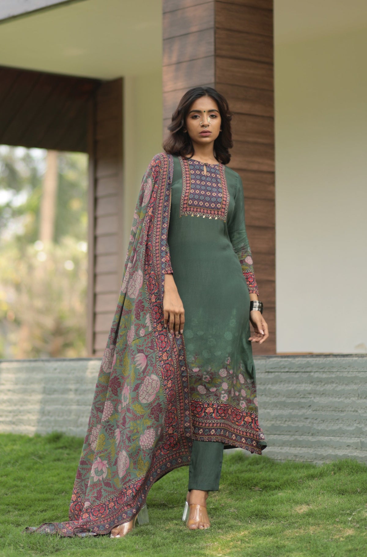 Mylie Bottle Green Three Piece Suit Set-Suit Set-Ekana Label