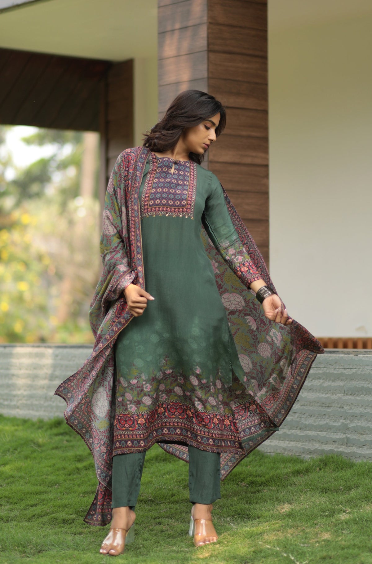 Mylie Bottle Green Three Piece Suit Set-Suit Set-Ekana Label