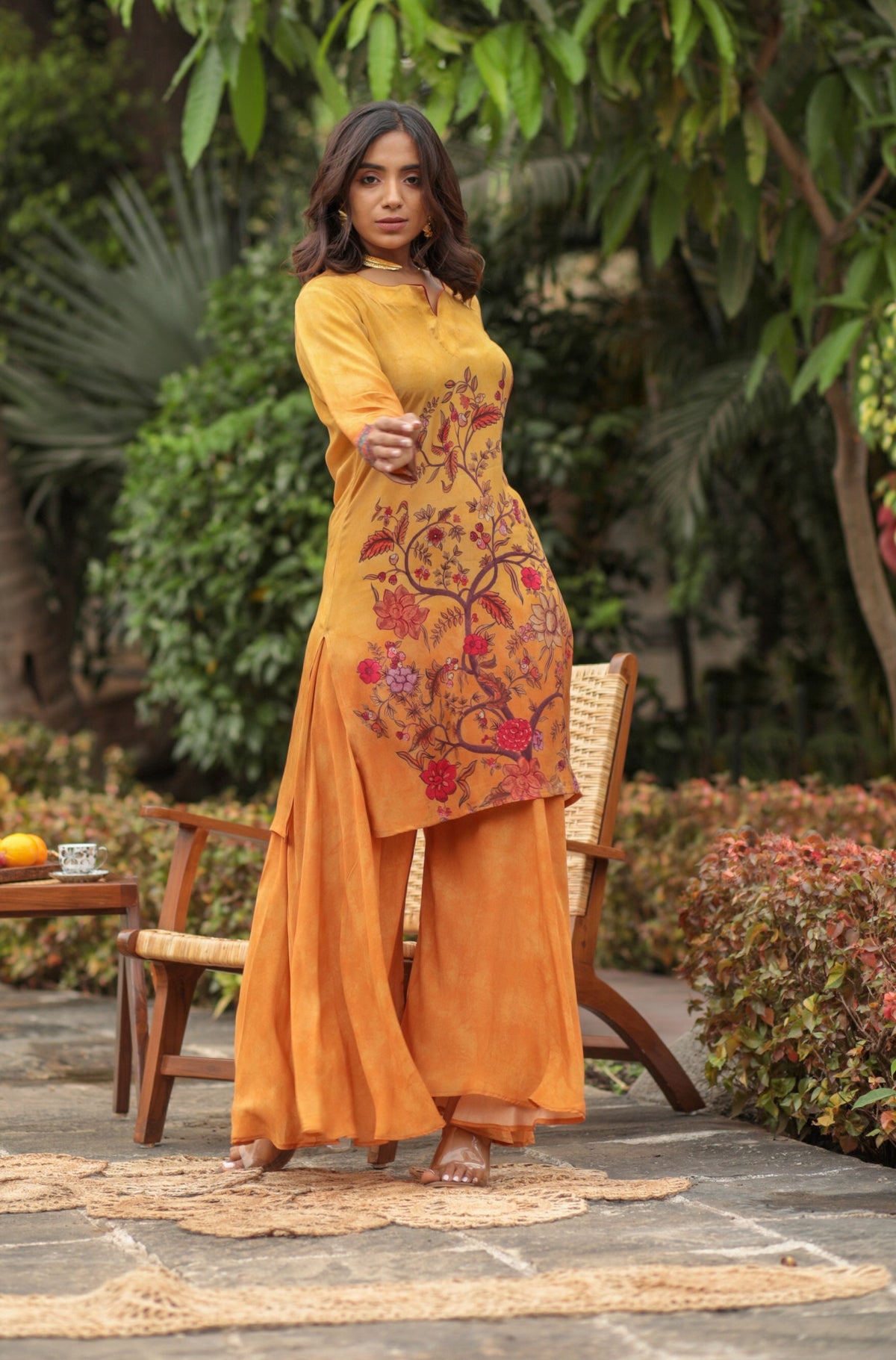 Yellow Life Of Tree Palazzo Set-Western-Ekana Label