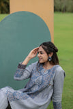 Thea Grey Print Detail Pure Linen Co-ord Set
