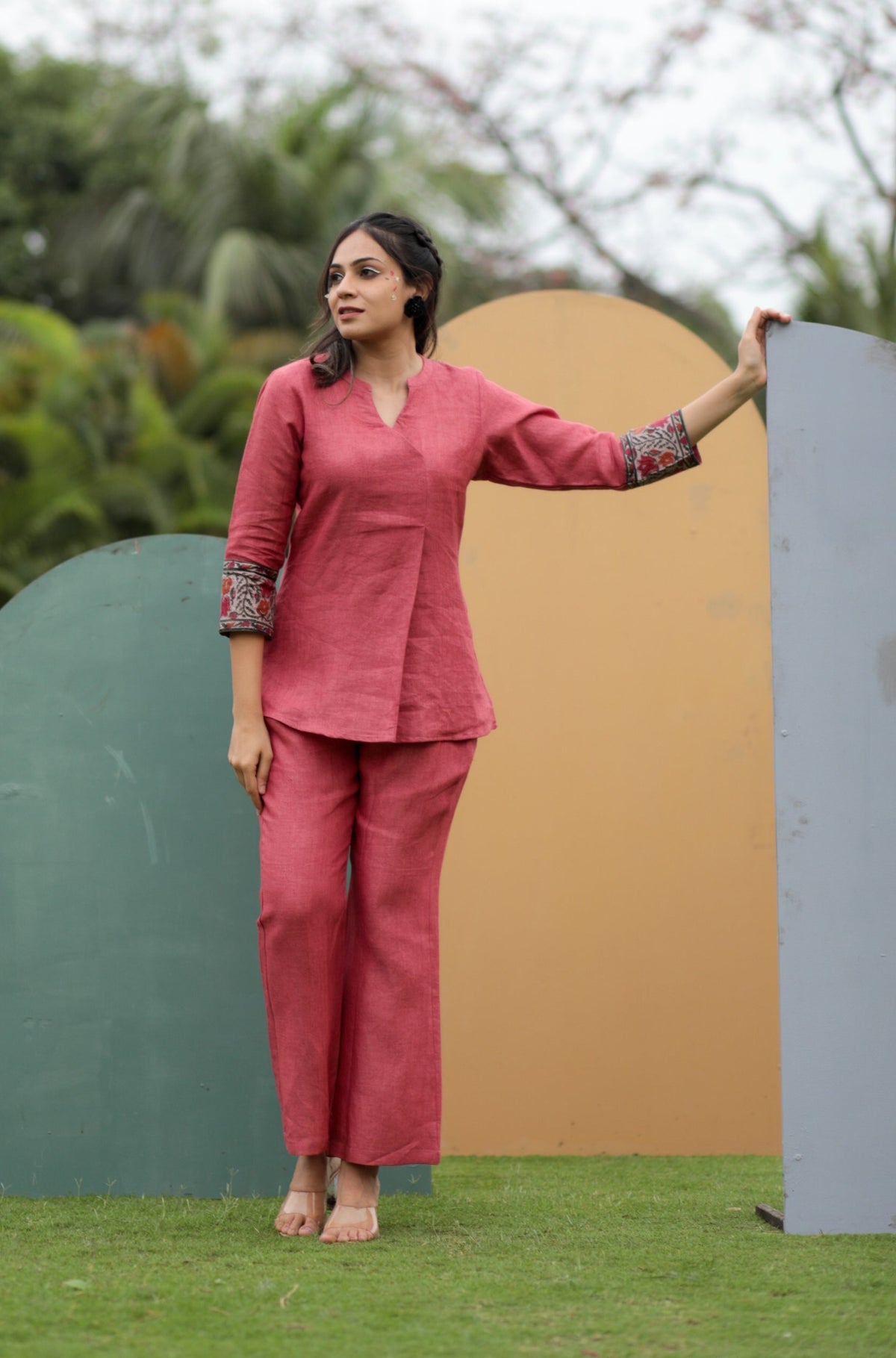 Bliss Pink Pure Linen Co-ord Set-Western-Ekana Label