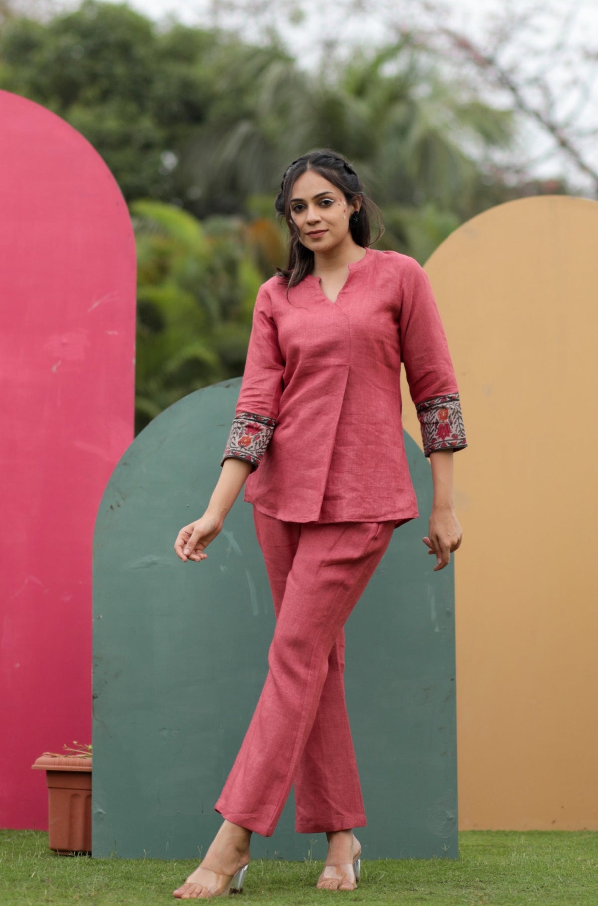 Bliss Pink Pure Linen Co-ord Set-Western-Ekana Label