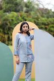 Grey Half Pichwai Detail Pure Linen Co-ord Set