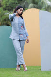 Grey Half Pichwai Detail Pure Linen Co-ord Set