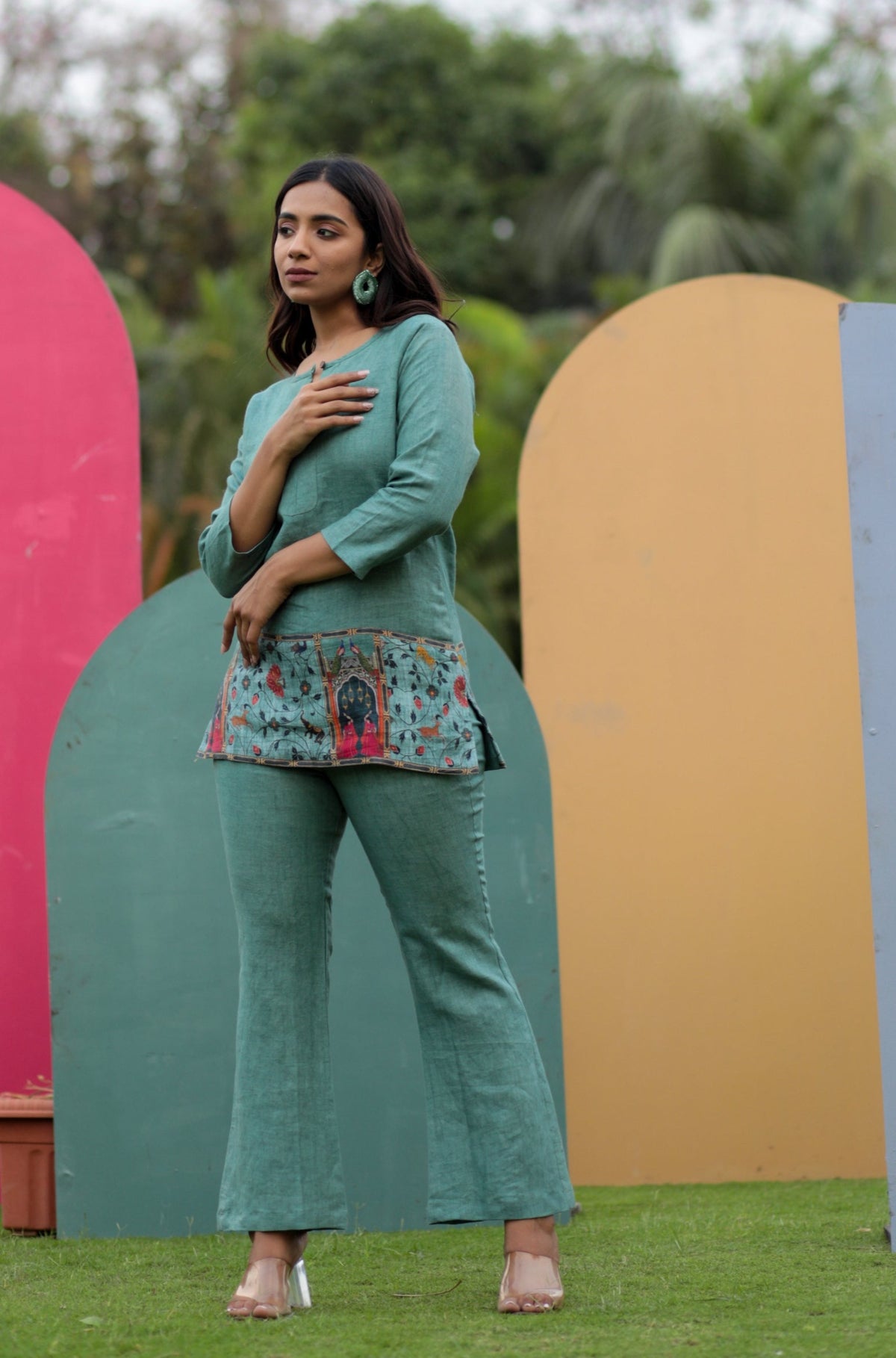 Ella Pichwai Panel Pure Linen Co-ord Set-Western-Ekana Label