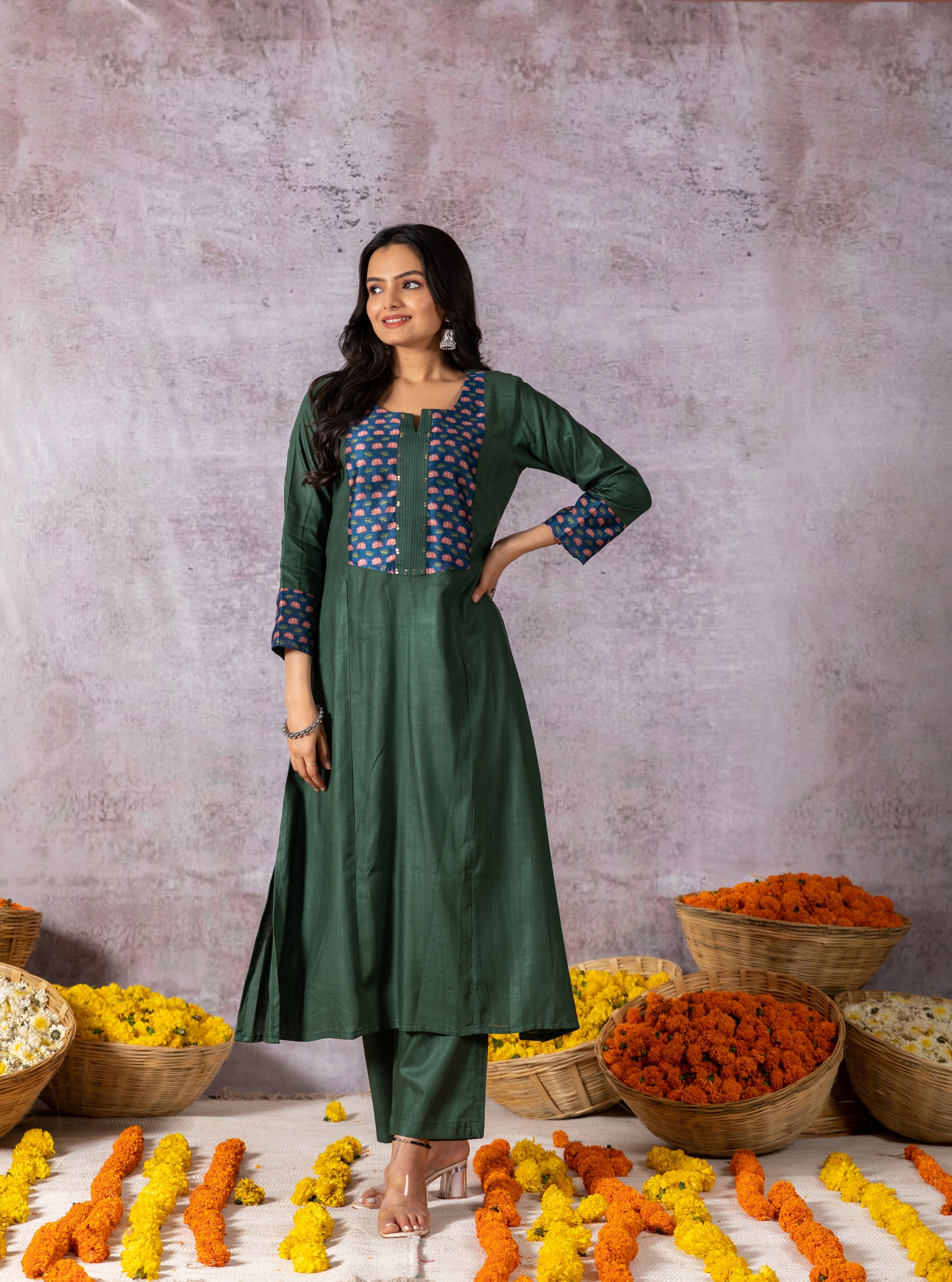Ishanvi Pichwai Tales Green Suit Set