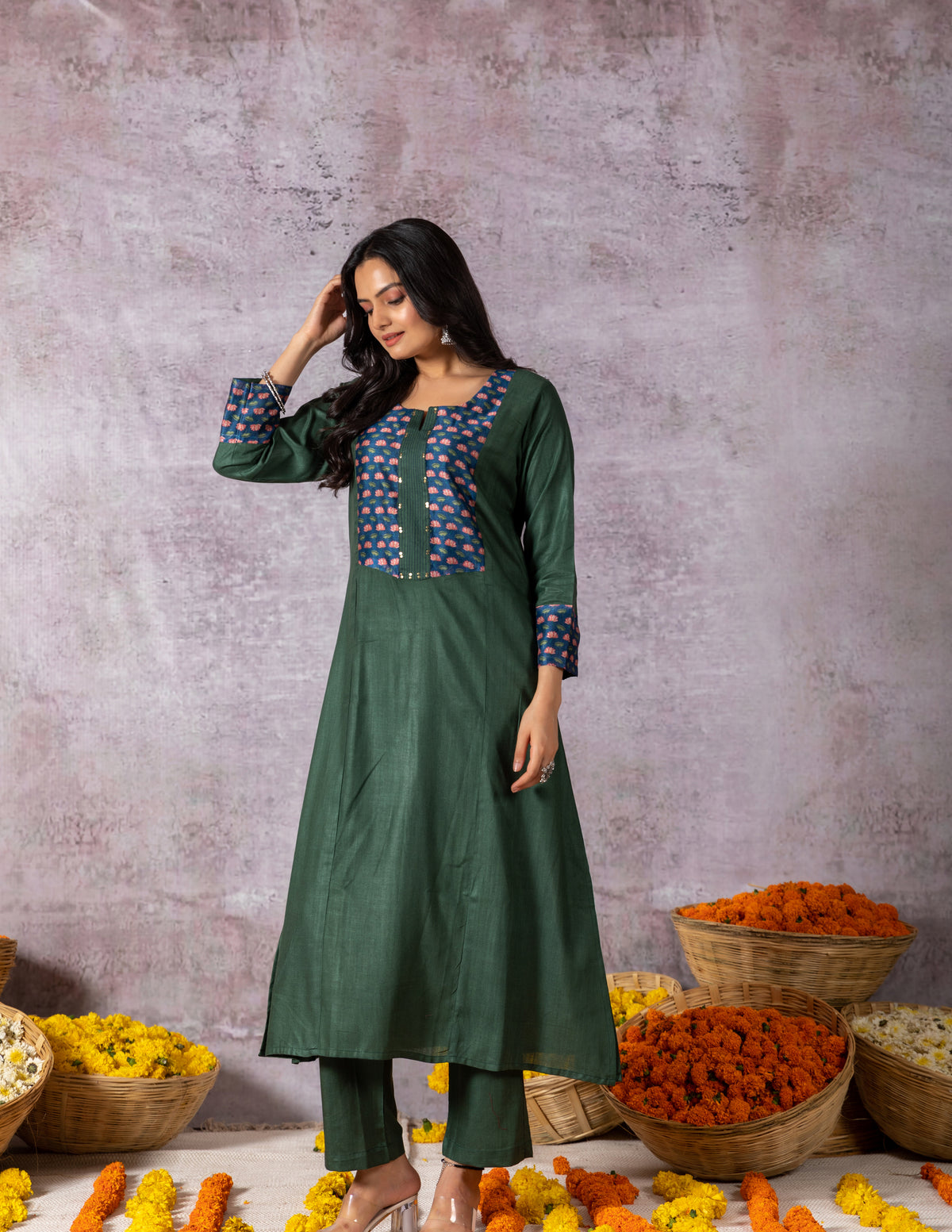 Ishanvi Pichwai Tales Green Suit Set-Suit Set-Ekana Label