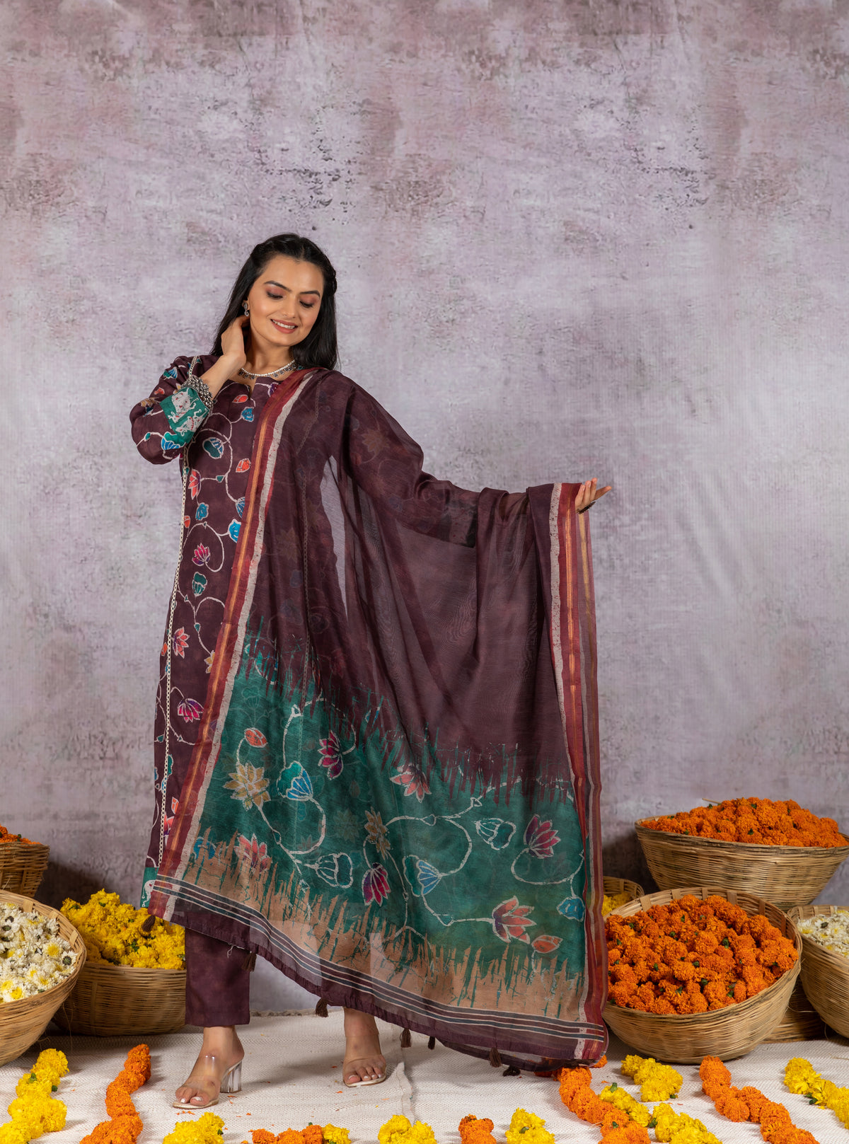 Irya Floral Brown Suit Set-Suit Set-Ekana Label