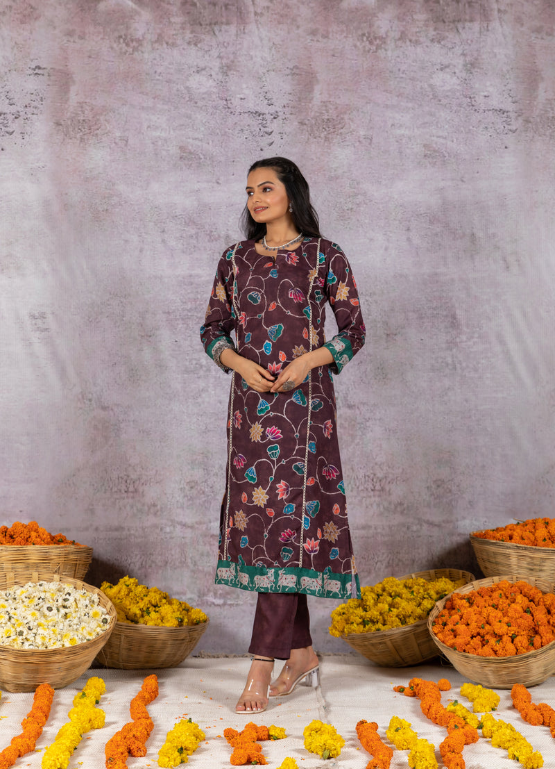 Irya Floral Brown Suit Set-Suit Set-Ekana Label