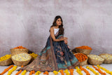 Manjari Madhubani Royal Blue Floral drape