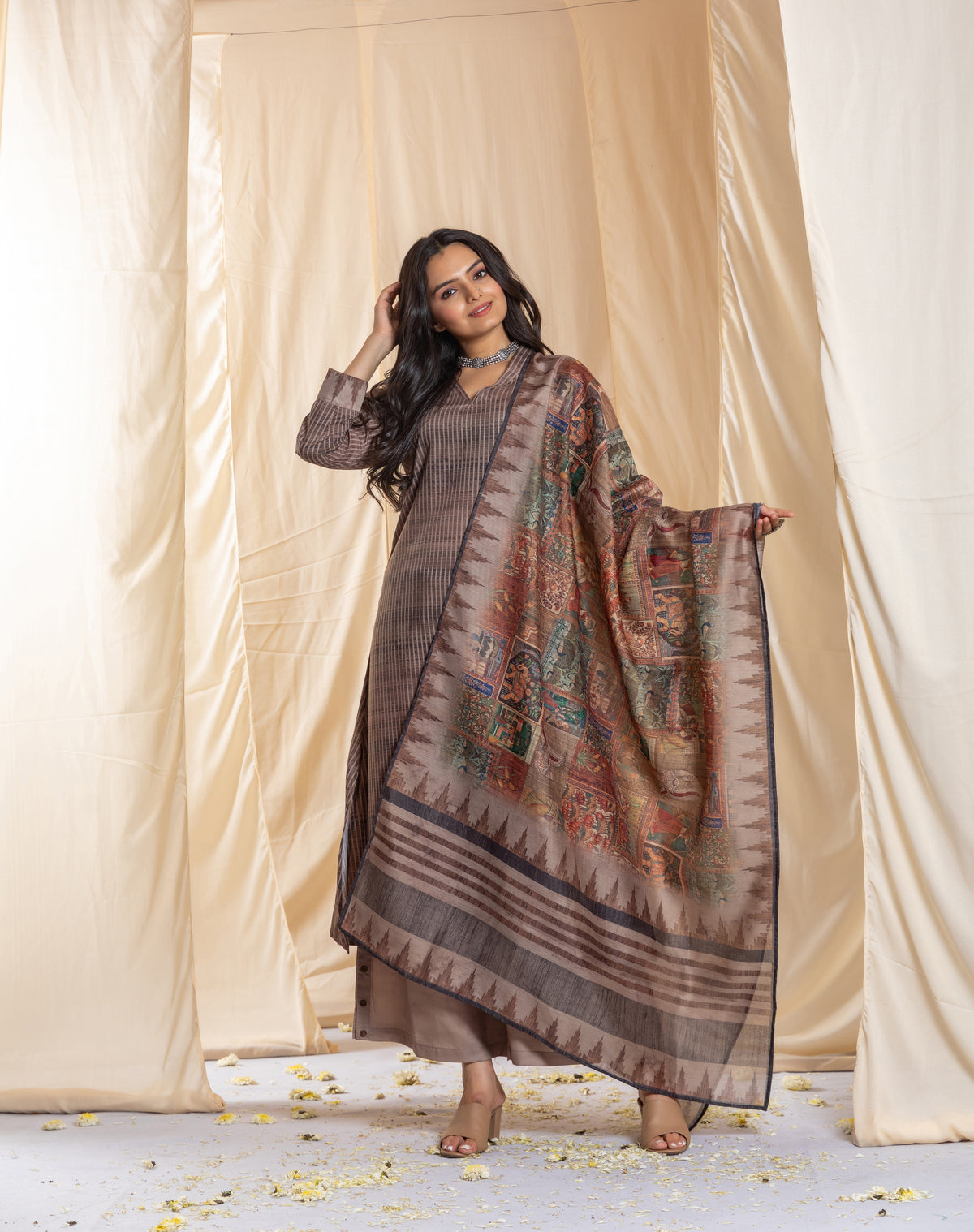 Riyaanvi Stripe Straight Suit Set-Suit Set-Ekana Label
