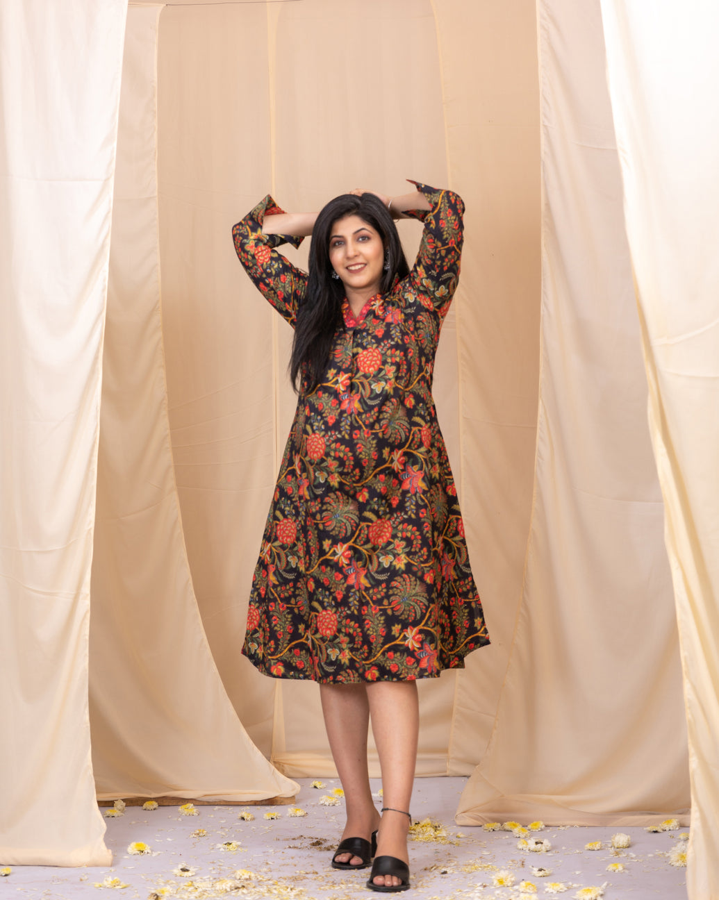 Mystical Midnight Kalamkari Black Dress-Western-Ekana Label