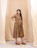 Harvest Gold Florals Kalamkari Dress