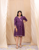 Elegant Purple Ikkat Dress With Blossom Border
